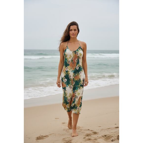 Bydee Dresses & Skirts - Bydee Floral Bias Cut Slip Dress/Cover Up S Viscose Midi Halter Resort Vacation